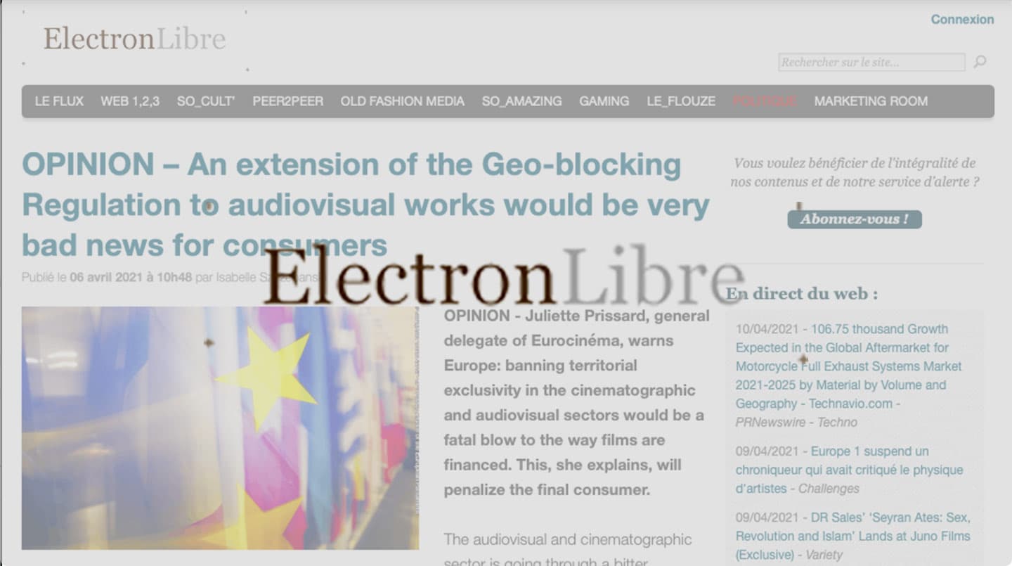 Extension du Règlement « géoblocage » aux œuvres cinématographiques et  audiovisuelles : une très mauvaise nouvelle pour les consommateurs – ElectronLibre