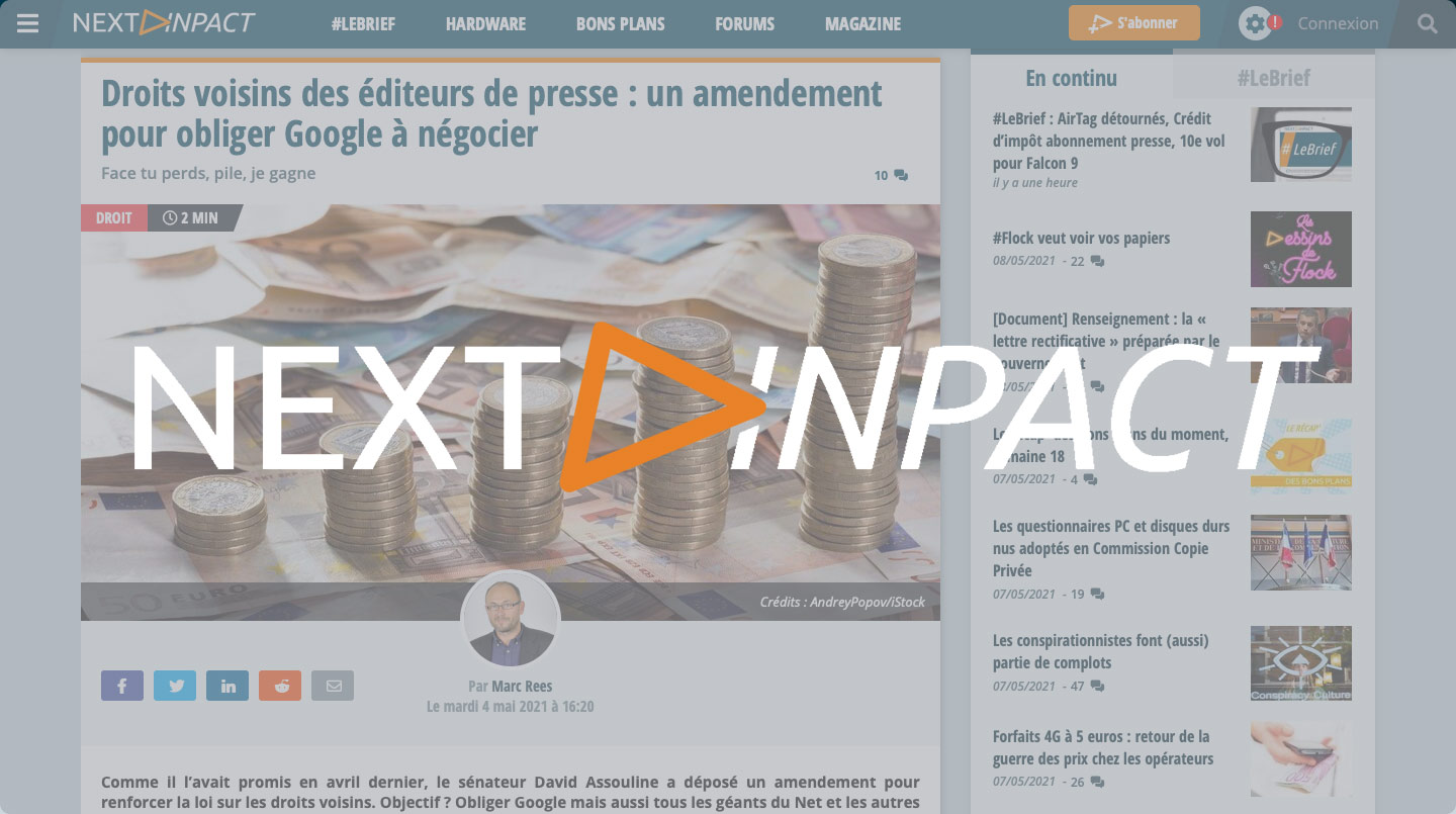 Droits voisins des éditeurs de presse : un amendement pour obliger Google à négocier – Next INpact