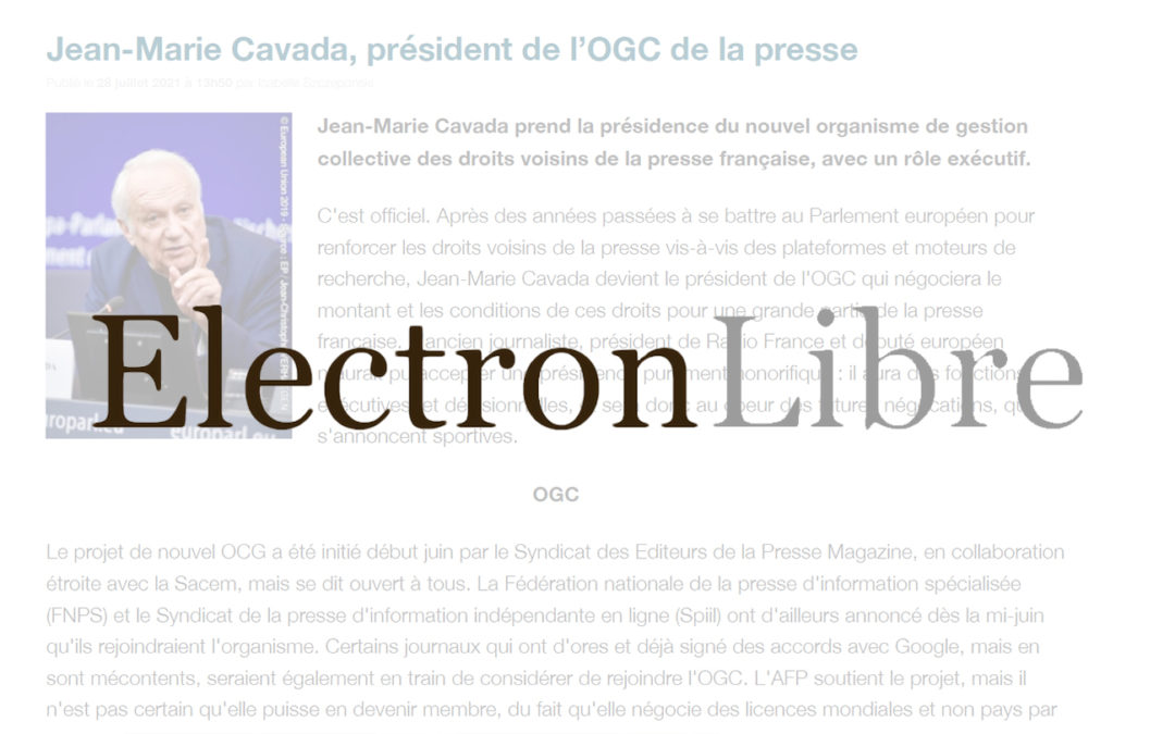 Jean-Marie Cavada, président de l’OGC de la presse – Electron Libre