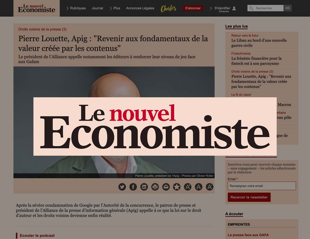 Pierre Louette, Apig : “Revenir aux fondamentaux de la valeur créée par les contenus” – Le Nouvel Économiste